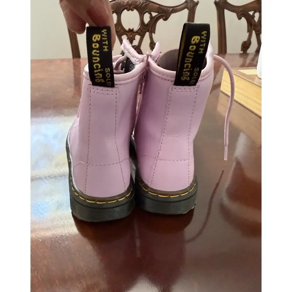Dr Martens Girl’s Boots Pink Leather Zip Zavala J Lace Up Combat Girls Sz 13